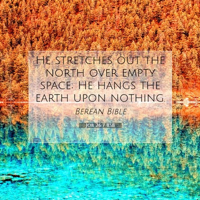 Picture 07 - Job 26:7 BSB - He stretches out the north over empty space; He - Bible Verse Picture