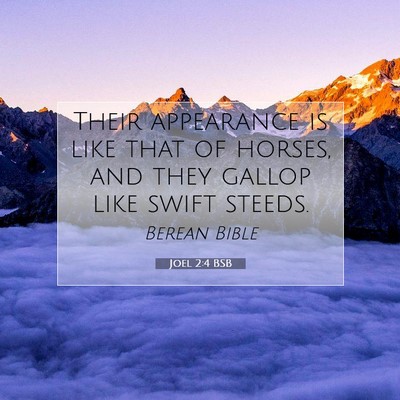 Picture 07 - Joel 2:4 BSB - Their appearance is like that of horses, and they - Bible Verse Picture