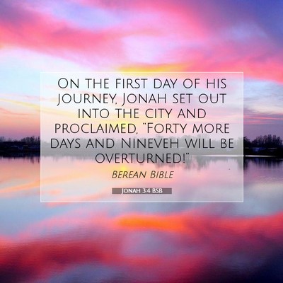 Picture 07 - Jonah 3:4 BSB - On the first day of his journey, Jonah set out - Bible Verse Picture