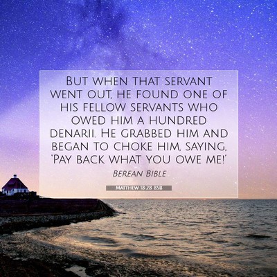 Picture 07 - Matthew 18:28 BSB - But when that servant went out, he found one of - Bible Verse Picture