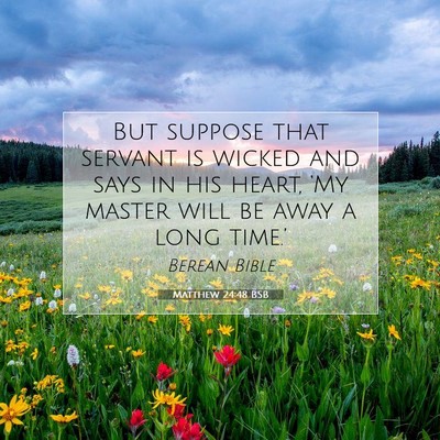 Picture 07 - Matthew 24:48 BSB - But suppose that servant is wicked and says in - Bible Verse Picture