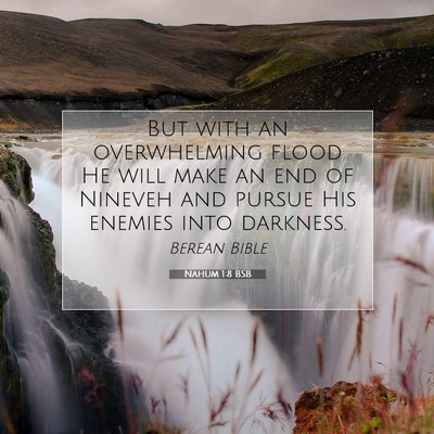 Picture 07 - Nahum 1:8 BSB - But with an overwhelming flood He will make an - Bible Verse Picture