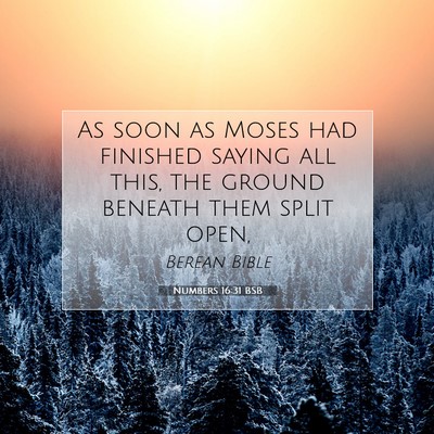 Picture 07 - Numbers 16:31 BSB - As soon as Moses had finished saying all this, - Bible Verse Picture
