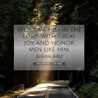 Picture 07 - Philippians 2:29 BSB - Welcome him in the Lord with great joy, and honor - Bible Verse Picture