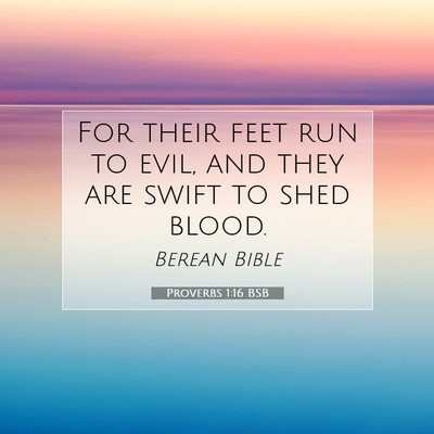 Picture 07 - Proverbs 1:16 BSB - For their feet run to evil, and they are swift to - Bible Verse Picture