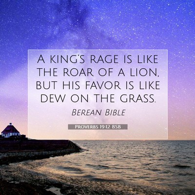 Picture 07 - Proverbs 19:12 BSB - A king’s rage is like the roar of a lion, but - Bible Verse Picture