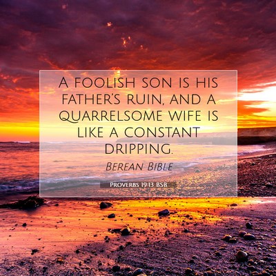 Picture 07 - Proverbs 19:13 BSB - A foolish son is his father’s ruin, and a - Bible Verse Picture
