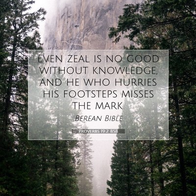 Picture 07 - Proverbs 19:2 BSB - Even zeal is no good without knowledge, and he - Bible Verse Picture