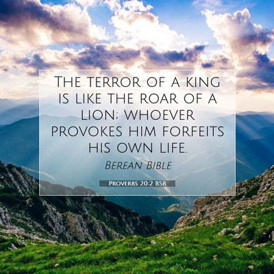 Picture 07 - Proverbs 20:2 BSB - The terror of a king is like the roar of a lion; - Bible Verse Picture