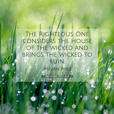 Picture 07 - Proverbs 21:12 BSB - The Righteous One considers the house of the - Bible Verse Picture