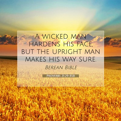 Picture 07 - Proverbs 21:29 BSB - A wicked man hardens his face, but the upright - Bible Verse Picture
