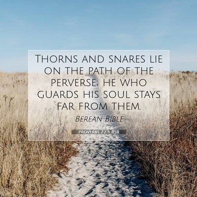 Picture 07 - Proverbs 22:5 BSB - Thorns and snares lie on the path of the - Bible Verse Picture