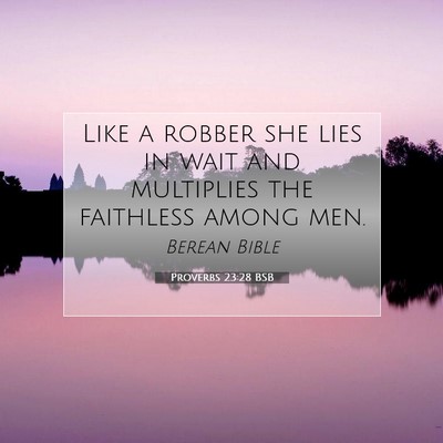Picture 07 - Proverbs 23:28 BSB - Like a robber she lies in wait and multiplies the - Bible Verse Picture