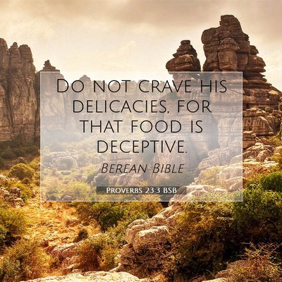 Picture 07 - Proverbs 23:3 BSB - Do not crave his delicacies, for that food is - Bible Verse Picture