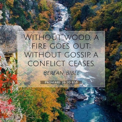 Picture 07 - Proverbs 26:20 BSB - Without wood, a fire goes out; without gossip, a - Bible Verse Picture