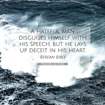 Picture 07 - Proverbs 26:24 BSB - A hateful man disguises himself with his speech, - Bible Verse Picture