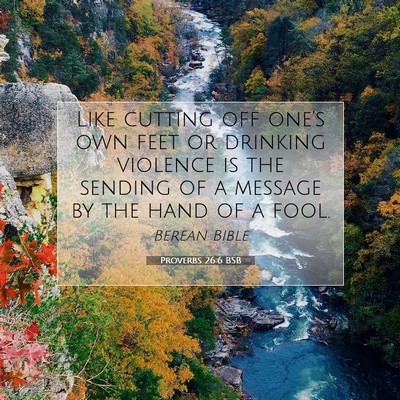 Picture 07 - Proverbs 26:6 BSB - Like cutting off one’s own feet or drinking - Bible Verse Picture