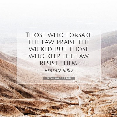 Picture 07 - Proverbs 28:4 BSB - Those who forsake the law praise the wicked, but - Bible Verse Picture