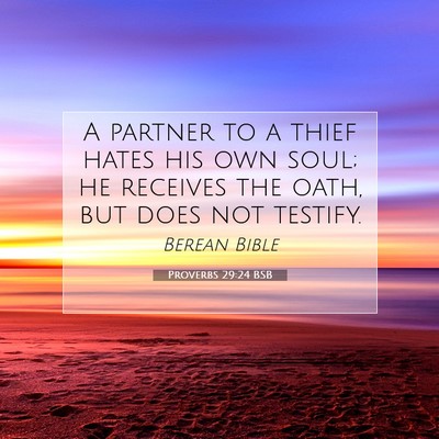 Picture 07 - Proverbs 29:24 BSB - A partner to a thief hates his own soul; he - Bible Verse Picture