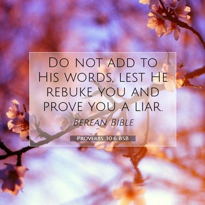 Picture 07 - Proverbs 30:6 BSB - Do not add to His words, lest He rebuke you and - Bible Verse Picture