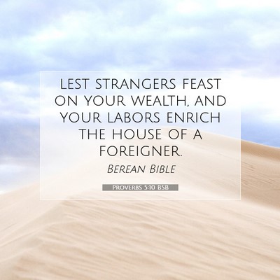 Picture 07 - Proverbs 5:10 BSB - lest strangers feast on your wealth, and your - Bible Verse Picture