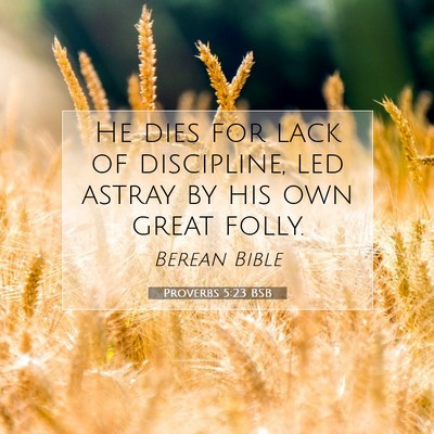 Picture 07 - Proverbs 5:23 BSB - He dies for lack of discipline, led astray by his - Bible Verse Picture