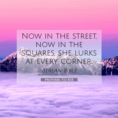 Picture 07 - Proverbs 7:12 BSB - Now in the street, now in the squares, she lurks - Bible Verse Picture