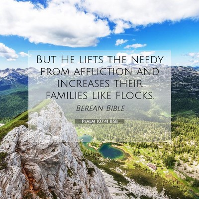 Picture 07 - Psalm 107:41 BSB - But He lifts the needy from affliction and - Bible Verse Picture