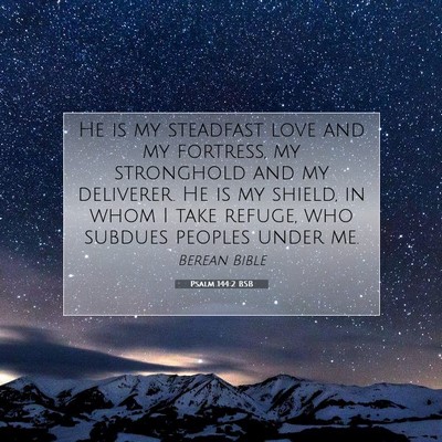 Picture 07 - Psalm 144:2 BSB - He is my steadfast love and my fortress, my - Bible Verse Picture