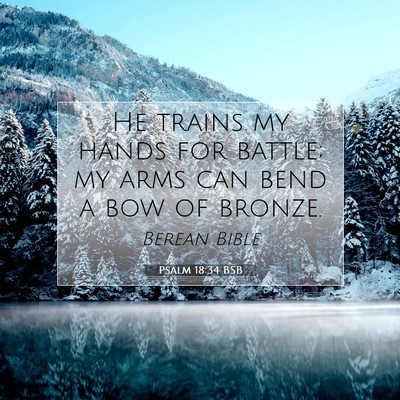 Picture 07 - Psalm 18:34 BSB - He trains my hands for battle; my arms can bend a - Bible Verse Picture