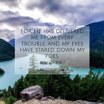 Picture 07 - Psalm 54:7 BSB - For He has delivered me from every trouble, and - Bible Verse Picture