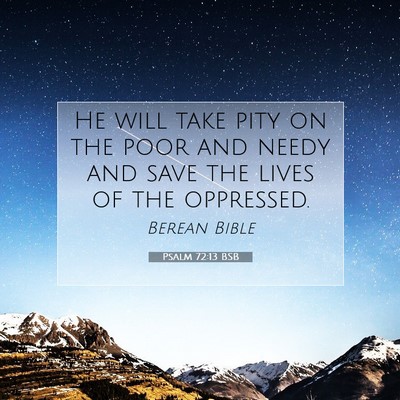 Picture 07 - Psalm 72:13 BSB - He will take pity on the poor and needy and save - Bible Verse Picture