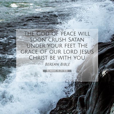 Picture 07 - Romans 16:20 BSB - The God of peace will soon crush Satan under your - Bible Verse Picture