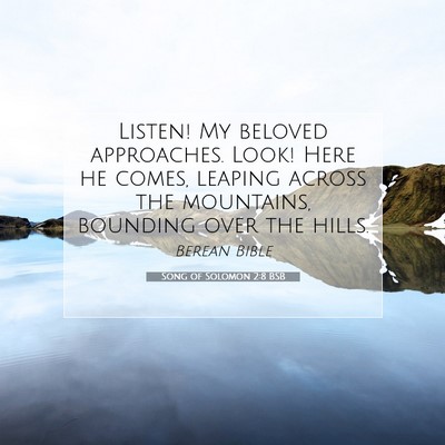 Picture 07 - Song of Solomon 2:8 BSB - Listen! My beloved approaches. Look! Here he - Bible Verse Picture