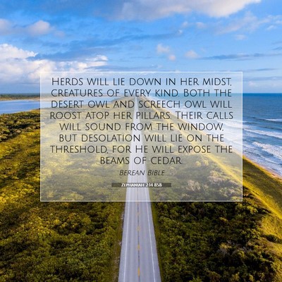 Picture 07 - Zephaniah 2:14 BSB - Herds will lie down in her midst, creatures of - Bible Verse Picture