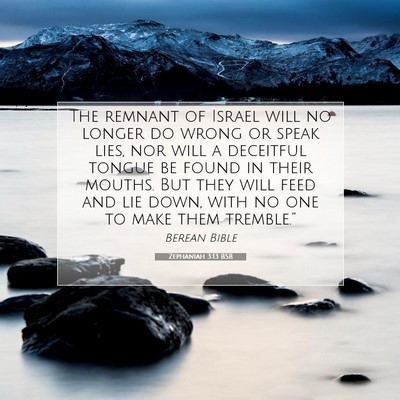 Picture 07 - Zephaniah 3:13 BSB - The remnant of Israel will no longer do wrong or - Bible Verse Picture