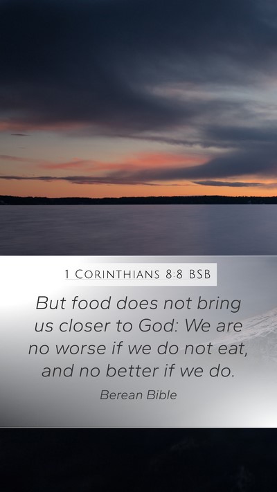 1 Corinthians 8:8 BSB Bible Verse Image
