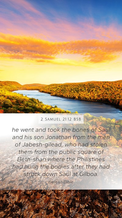 2 Samuel 21:12 BSB Mobile Phone Wallpaper - he went and took the bones of Saul and his son - Mobile Bible Verse Wallpaper