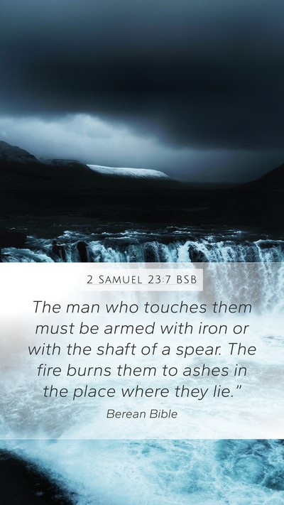 2 Samuel 23:7 BSB Mobile Phone Wallpaper - The man who touches them must be armed with iron - Mobile Bible Verse Wallpaper