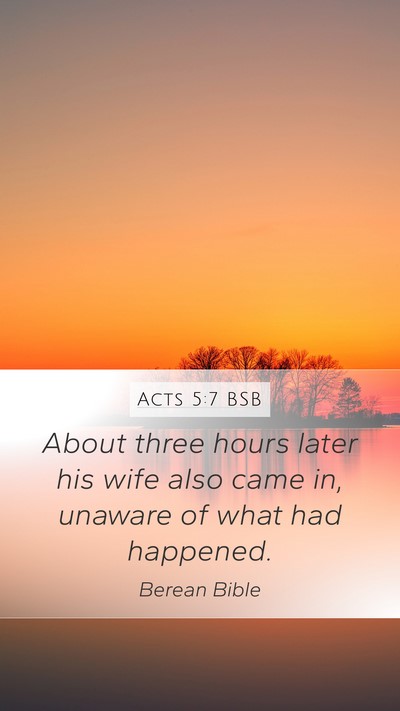 Acts 5:7 BSB Mobile Phone Wallpaper - About three hours later his wife also came in, - Mobile Bible Verse Wallpaper