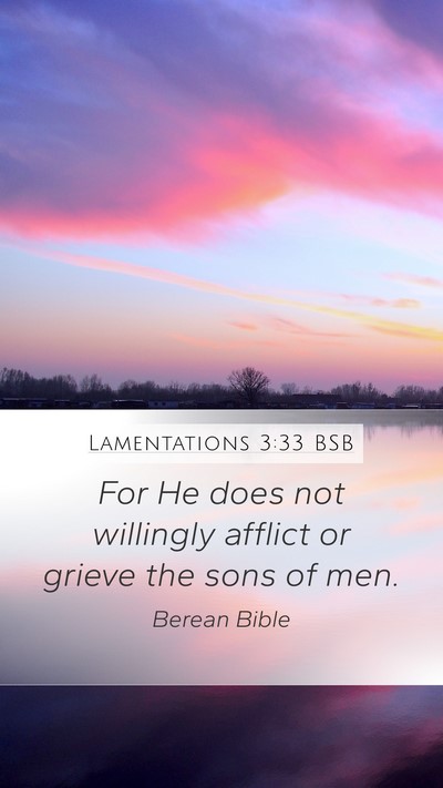 Lamentations 3:33 BSB Mobile Phone Wallpaper - For He does not willingly afflict or grieve the - Mobile Bible Verse Wallpaper
