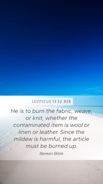 Leviticus 13:52 BSB Mobile Phone Wallpaper - He is to burn the fabric, weave, or knit, whether - Mobile Bible Verse Wallpaper