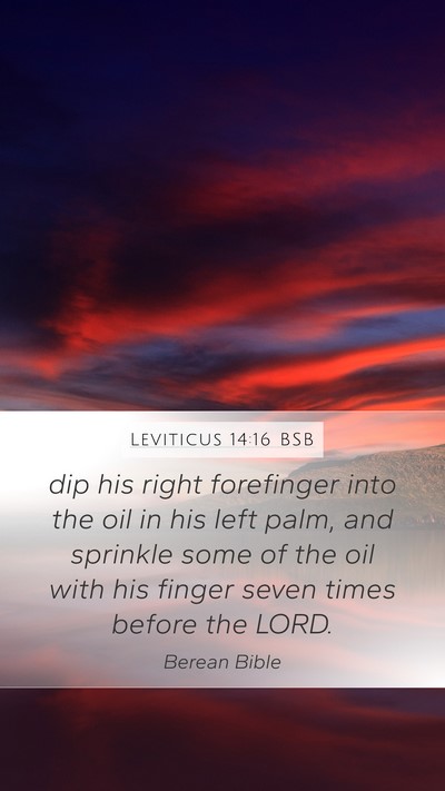 Leviticus 14:16 BSB Mobile Phone Wallpaper - dip his right forefinger into the oil in his left - Mobile Bible Verse Wallpaper