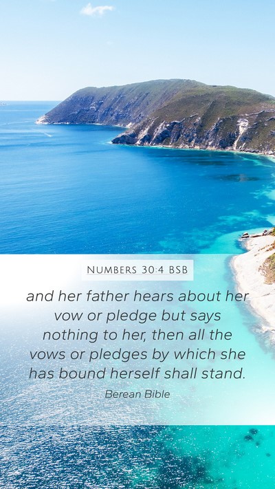 Numbers 30:4 BSB Mobile Phone Wallpaper - and her father hears about her vow or pledge but - Mobile Bible Verse Wallpaper