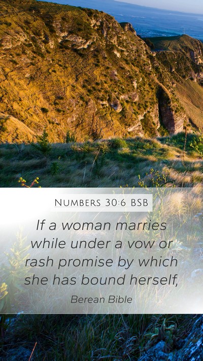 Numbers 30:6 BSB Mobile Phone Wallpaper - If a woman marries while under a vow or rash - Mobile Bible Verse Wallpaper