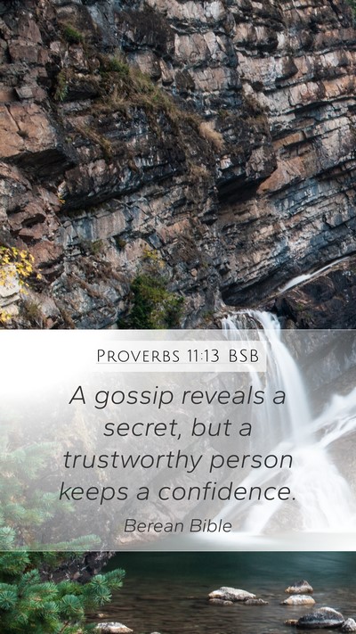Proverbs 11:13 BSB Mobile Phone Wallpaper - A gossip reveals a secret, but a trustworthy - Mobile Bible Verse Wallpaper
