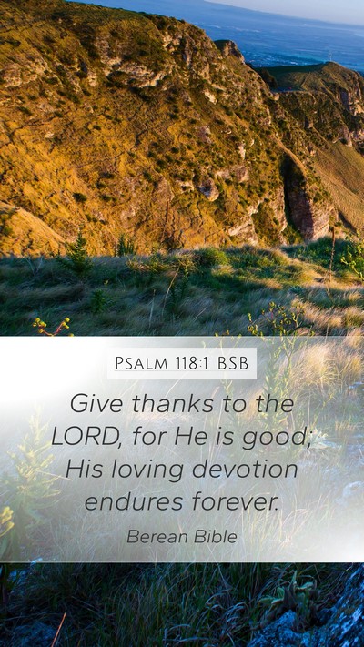 Psalm 118:1 BSB Mobile Phone Wallpaper - Give thanks to the LORD, for He is good; His - Mobile Bible Verse Wallpaper