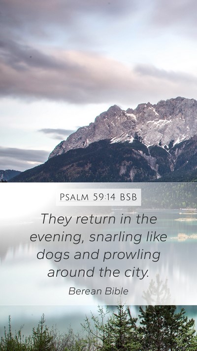 Psalm 59:14 BSB Mobile Phone Wallpaper - They return in the evening, snarling like dogs - Mobile Bible Verse Wallpaper